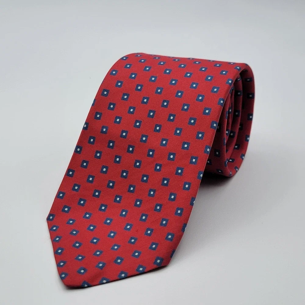 Vintage Brooks‎ Brothers Makers Silk Red Blue Geometric Black Label Necktie Tie
